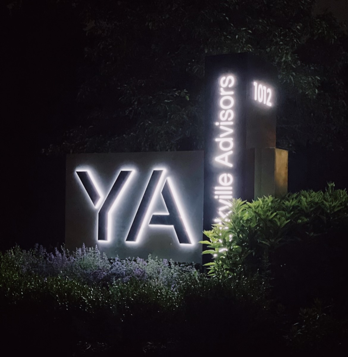 Yorkville Advisors outside signage at night